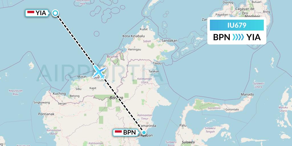 IU679 Pt. Super Air Jet Flight Map: Balikpapan to Yogyakarta