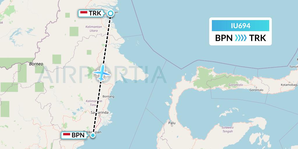 IU694 Pt. Super Air Jet Flight Map: Balikpapan to Tarakan