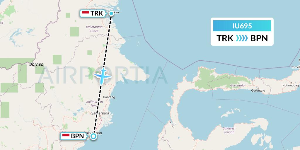 IU695 Pt. Super Air Jet Flight Map: Tarakan to Balikpapan