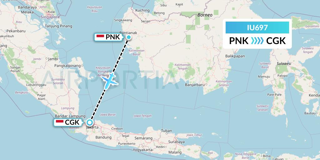 IU697 Pt. Super Air Jet Flight Map: Pontianak to Jakarta