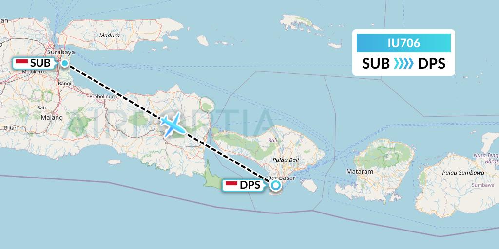 IU706 Pt. Super Air Jet Flight Map: Surabaya to Denpasar
