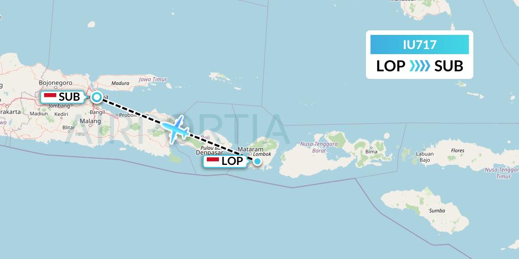 IU717 Pt. Super Air Jet Flight Map: Lombok to Surabaya