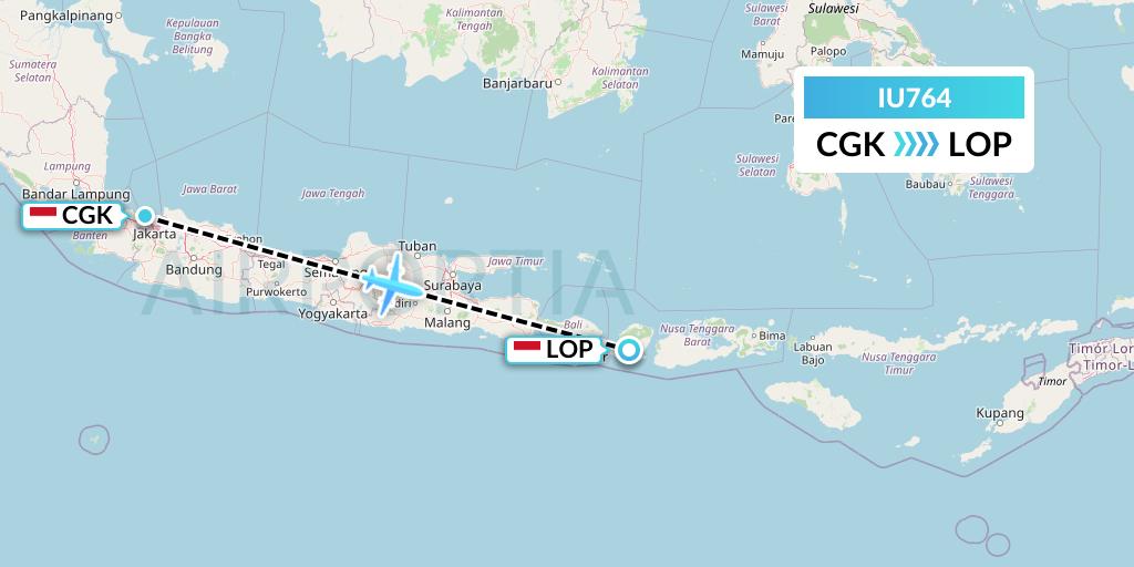 IU764 Pt. Super Air Jet Flight Map: Jakarta to Lombok