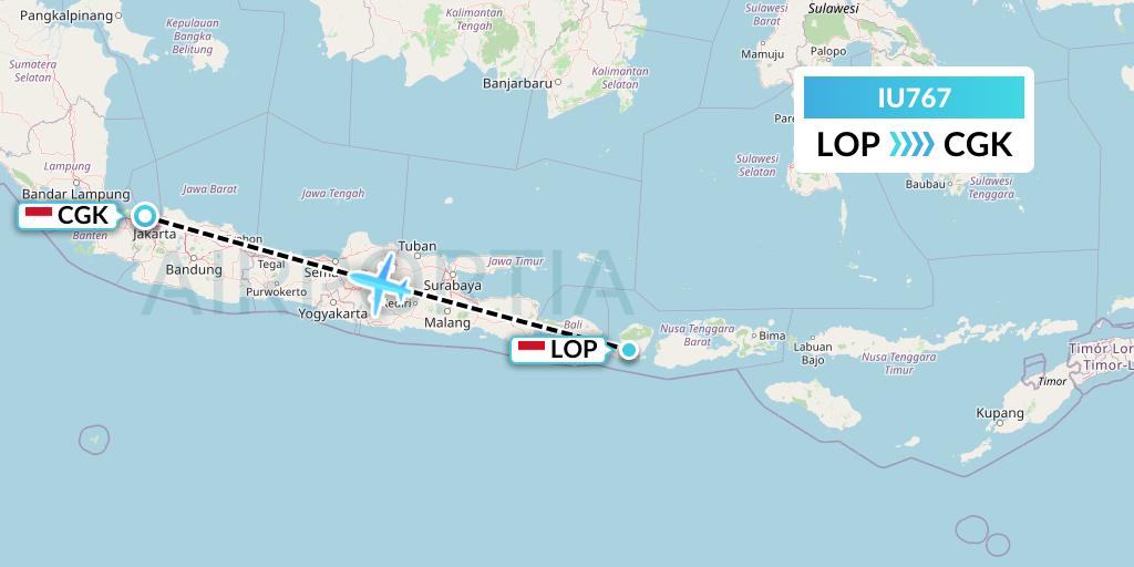 IU767 Pt. Super Air Jet Flight Map: Lombok to Jakarta