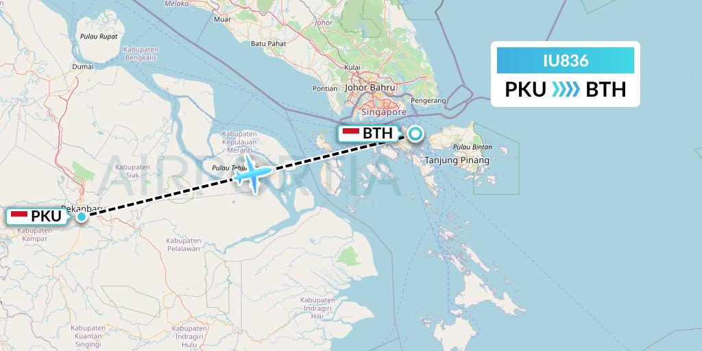 IU836 Pt. Super Air Jet Flight Map: Pekanbaru to Batam