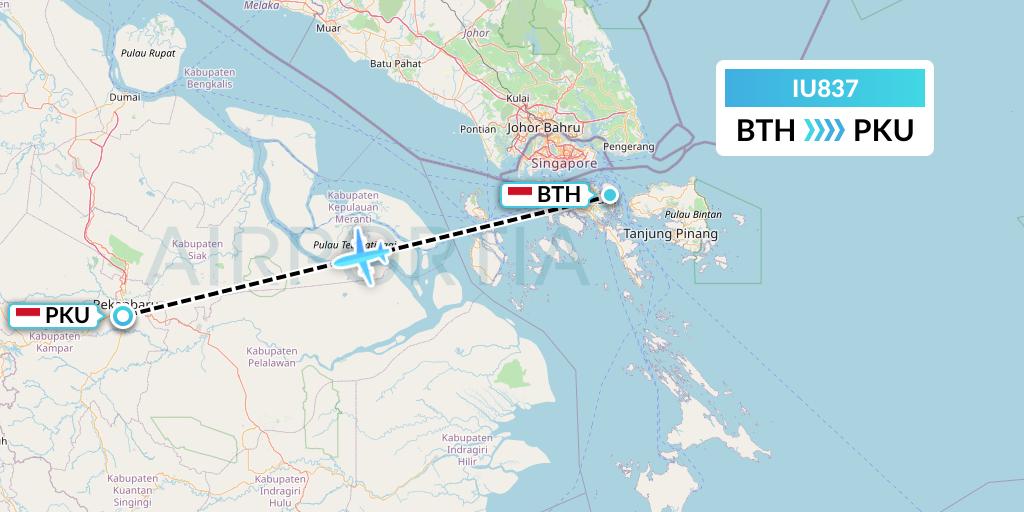 IU837 Pt. Super Air Jet Flight Map: Batam to Pekanbaru