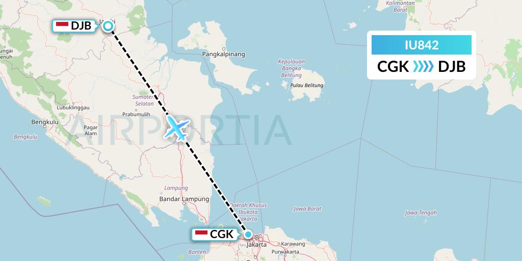 IU842 Pt. Super Air Jet Flight Map: Jakarta to Jambi