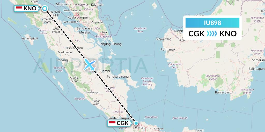 IU898 Pt. Super Air Jet Flight Map: Jakarta to Medan