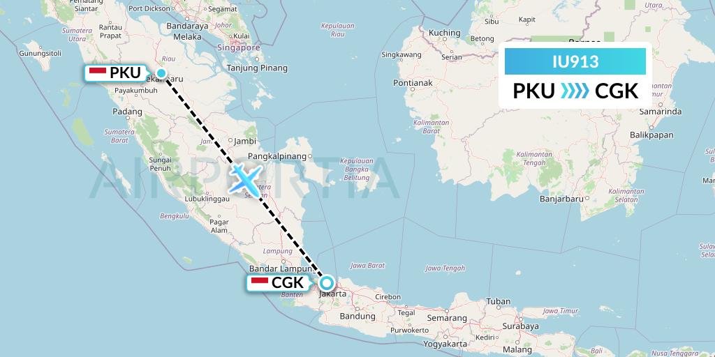 IU913 Pt. Super Air Jet Flight Map: Pekanbaru to Jakarta