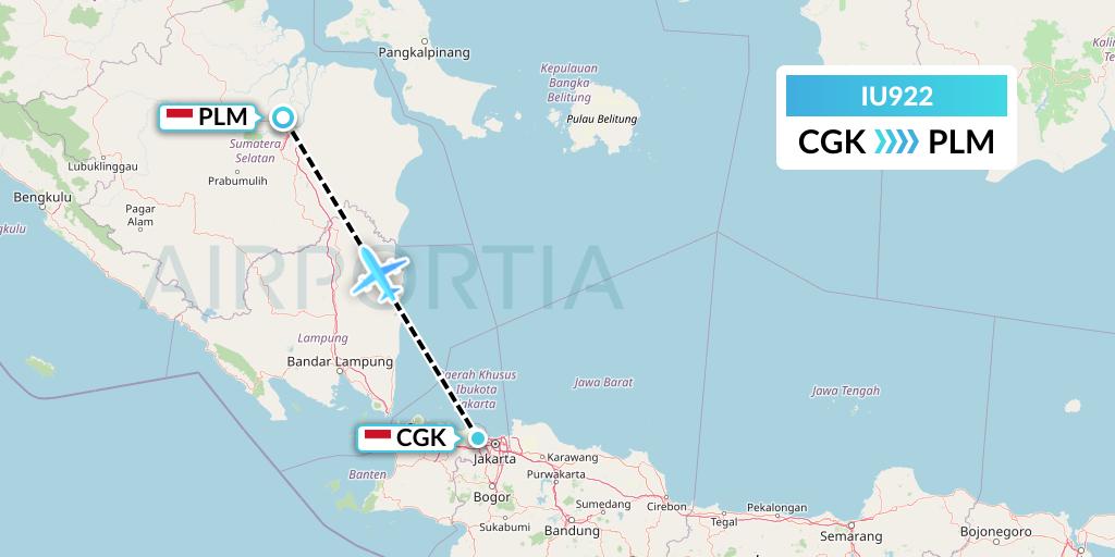 IU922 Pt. Super Air Jet Flight Map: Jakarta to Palembang