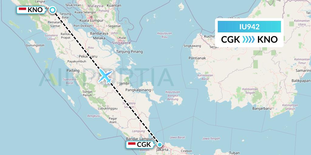 IU942 Pt. Super Air Jet Flight Map: Jakarta to Medan