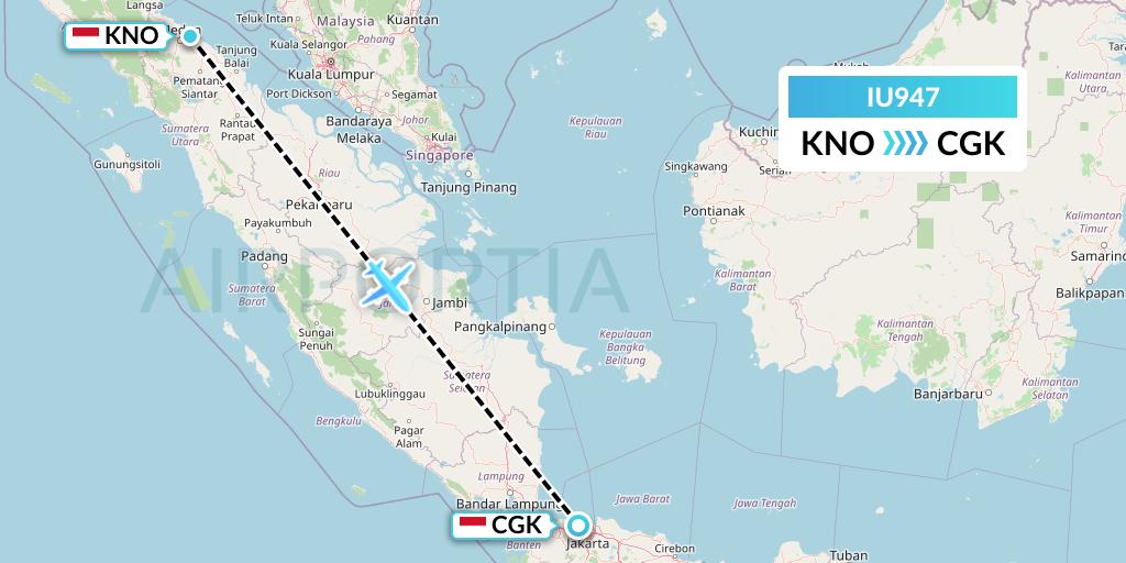IU947 Pt. Super Air Jet Flight Map: Medan to Jakarta