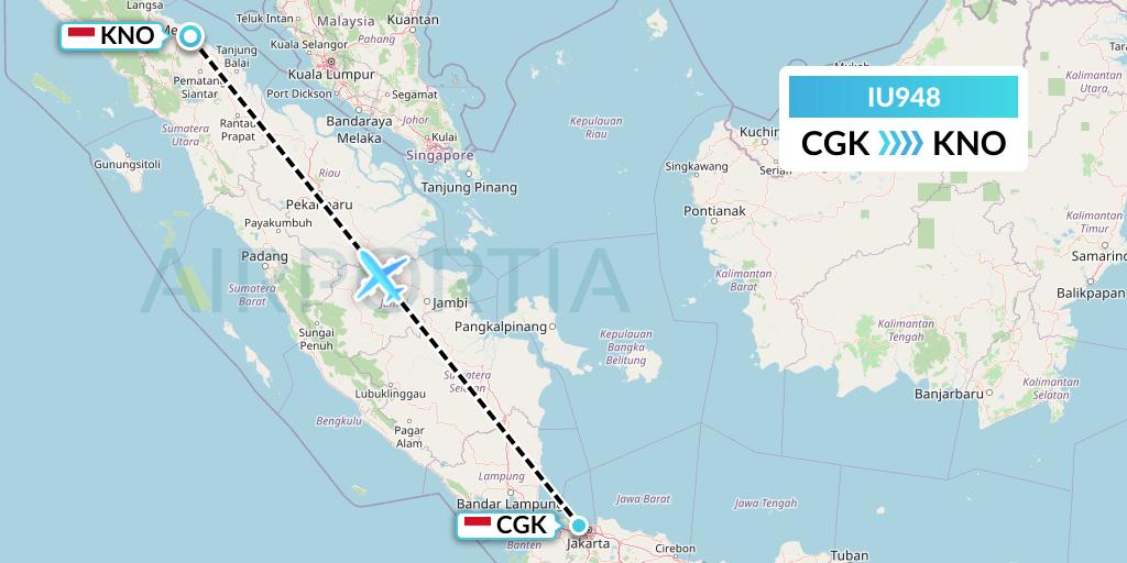 IU948 Pt. Super Air Jet Flight Map: Jakarta to Medan