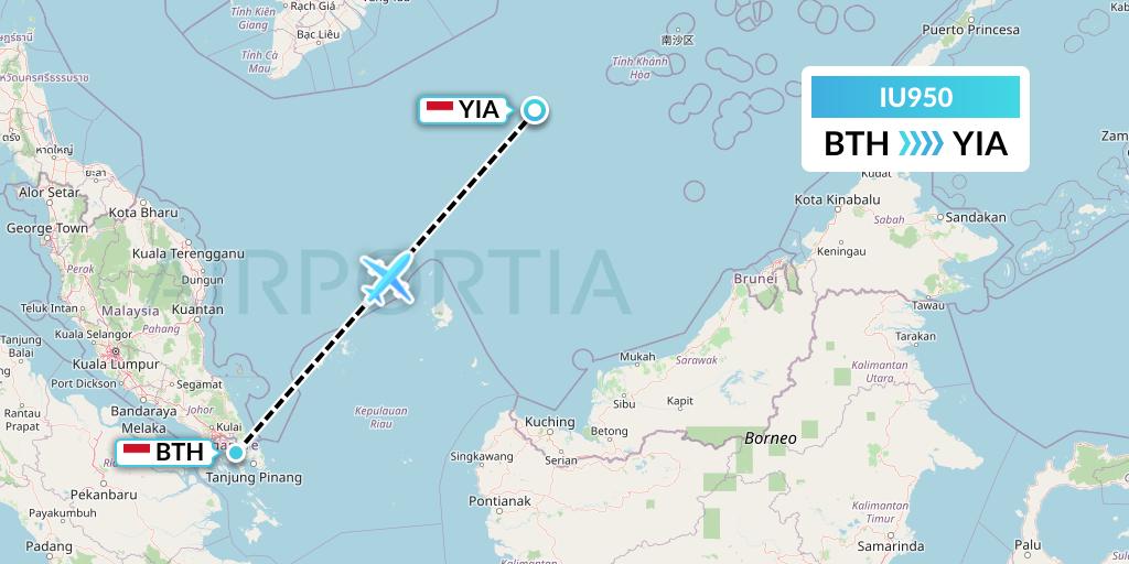 IU950 Pt. Super Air Jet Flight Map: Batam to Yogyakarta