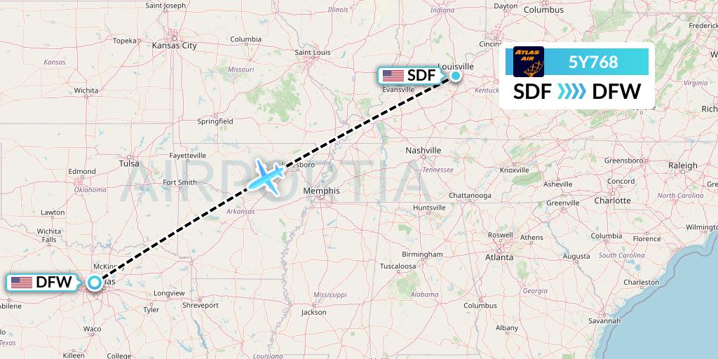5Y768 Atlas Air Flight Map: Louisville to Dallas