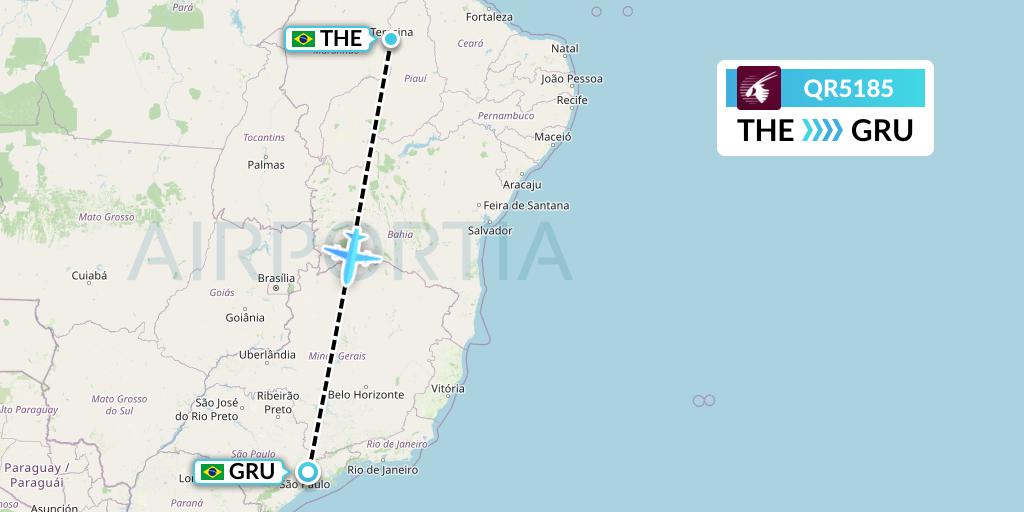 QR5185 Qatar Airways Flight Map: Teresina to Sao Paulo