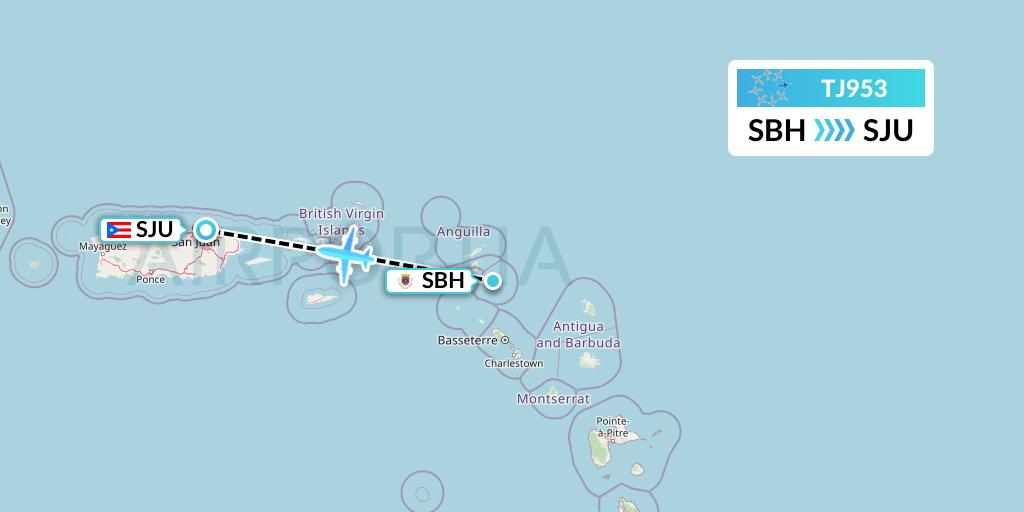 TJ953 Tradewind Aviation Flight Map: St. Jean to San Juan