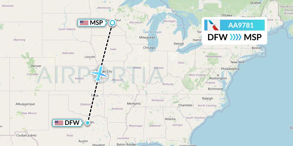 AA9781 American Airlines Flight Map: Dallas to Minneapolis