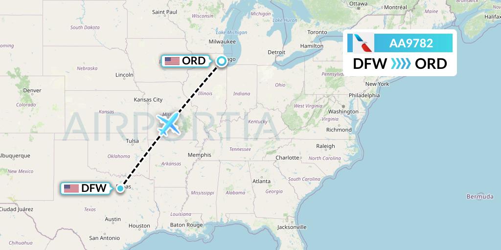 AA9782 American Airlines Flight Map: Dallas to Chicago