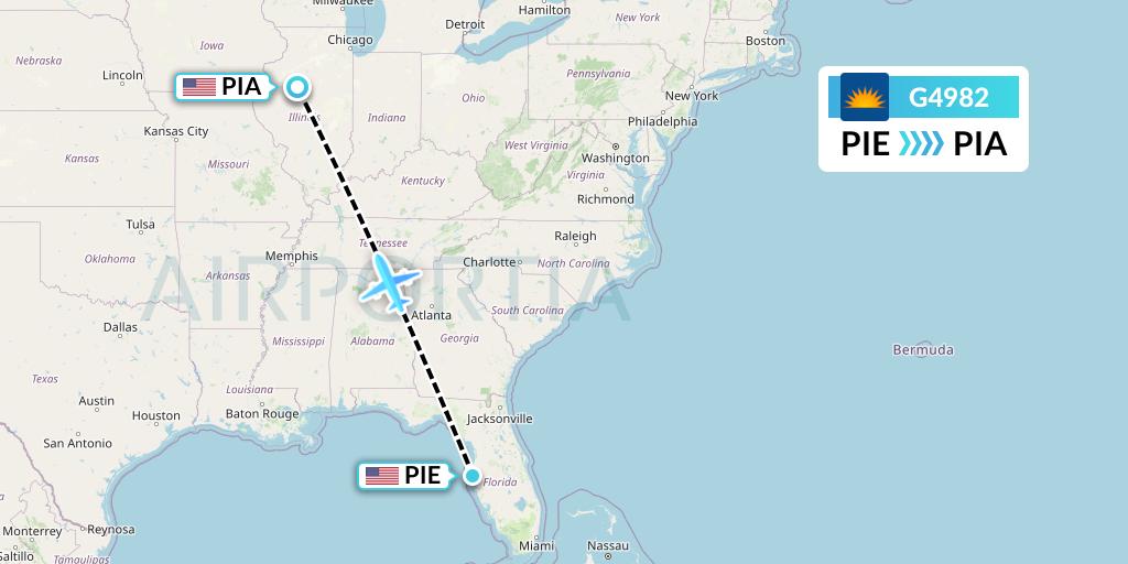 G4982 Allegiant Air Flight Map: St. Petersburg to Peoria