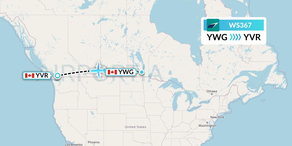 WS367 WestJet Flight Map: Winnipeg to Vancouver