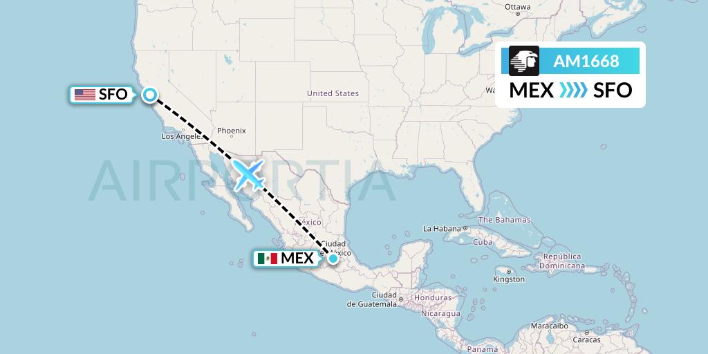 AM1668 Aeromexico Flight Map: Mexico City to San Francisco