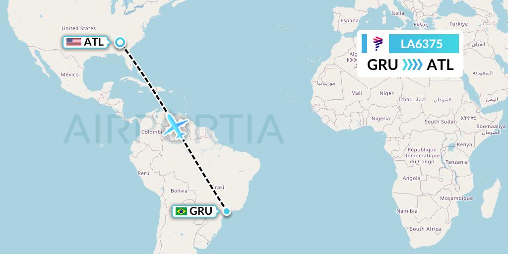 LA6375 LAN Airlines Flight Map: Sao Paulo to Atlanta