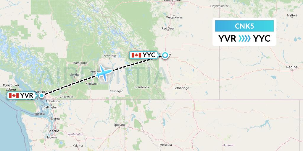 CNK5 Sunwest Aviation Flight Map: Vancouver to Calgary