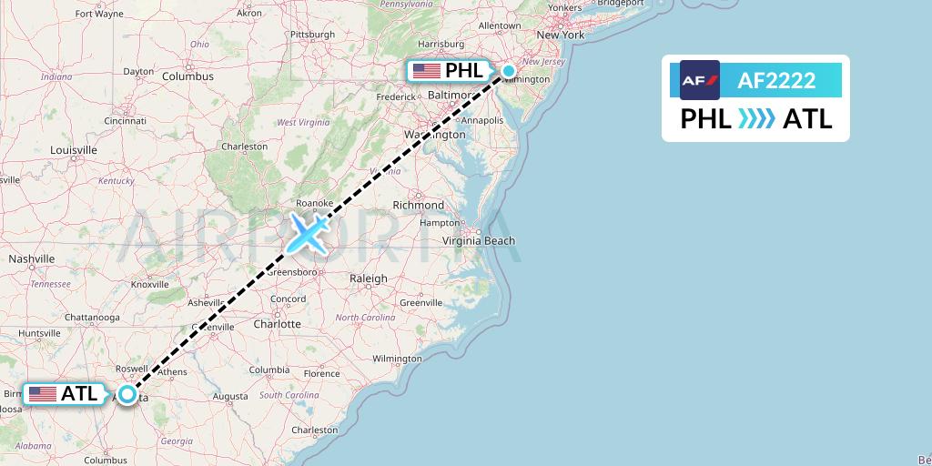 AF2222 Air France Flight Map: Philadelphia to Atlanta