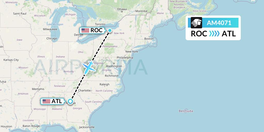 AM4071 Aeromexico Flight Map: Rochester to Atlanta