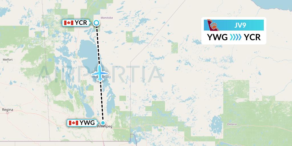 JV9 Bearskin Airlines Flight Map: Winnipeg to Cross Lake