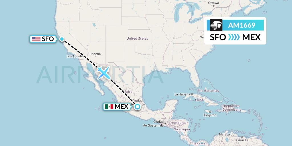 AM1669 Aeromexico Flight Map: San Francisco to Mexico City