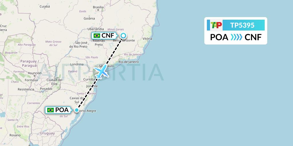 TP5395 TAP Portugal Flight Map: Porto Alegre to Belo Horizonte