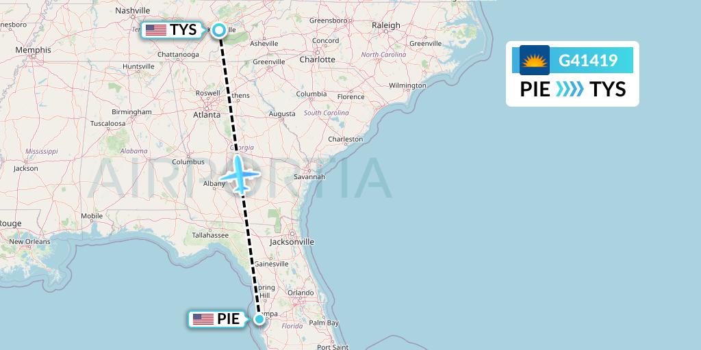 G41419 Allegiant Air Flight Map: St. Petersburg to Knoxville