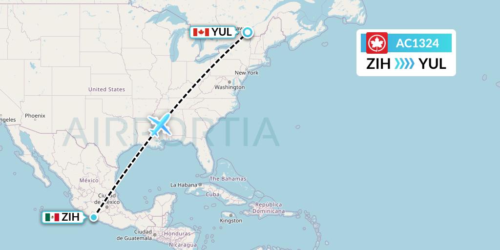 AC1324 Air Canada Flight Map: Zihuatanejo to Montreal