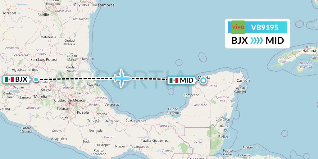 VB9195 VivaAerobus Flight Map: Silao to Merida