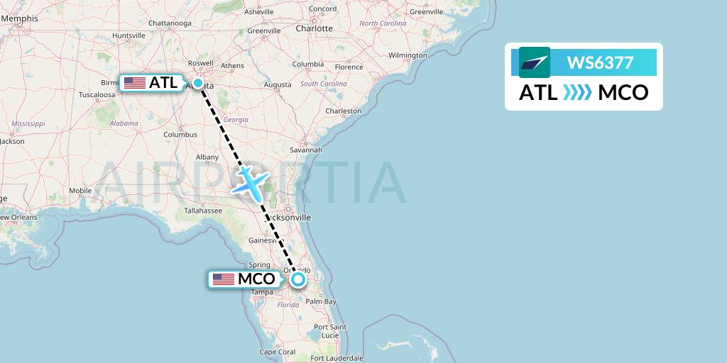 WS6377 WestJet Flight Map: Atlanta to Orlando