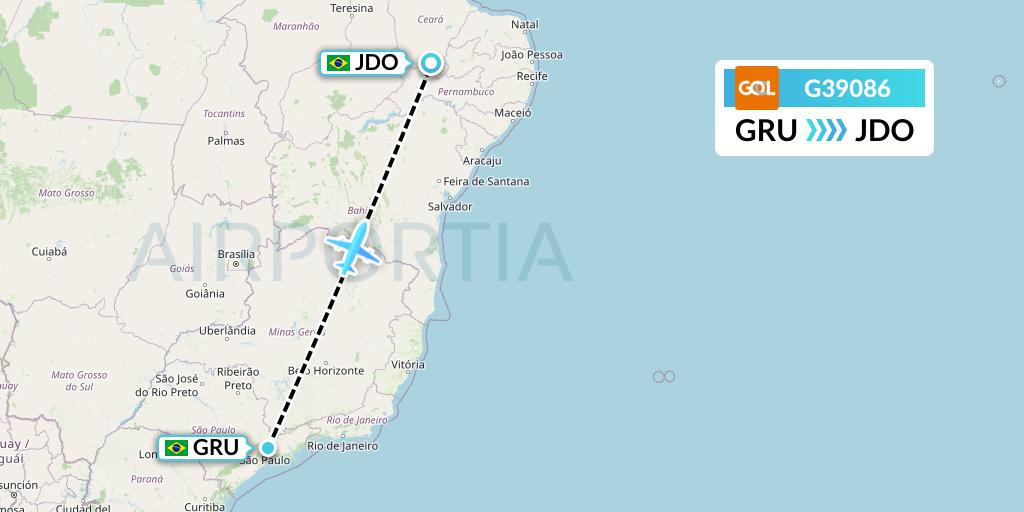 G39086 GOL Transportes Aeros Flight Map: Sao Paulo to Juazeiro Do Norte