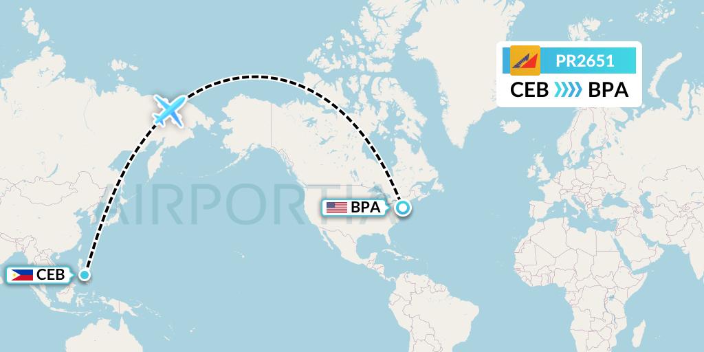 PR2651 Philippine Airlines Flight Map: Cebu to Bethpage