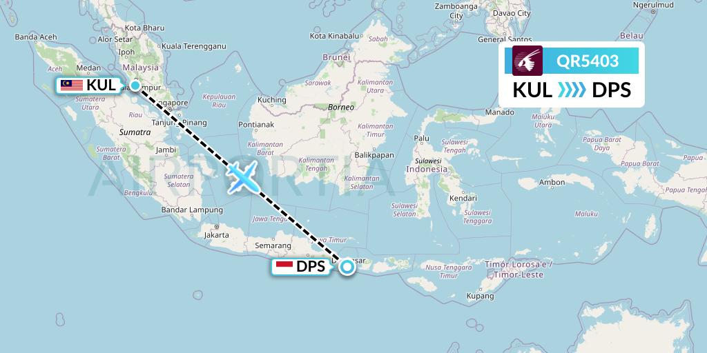QR5403 Qatar Airways Flight Map: Kuala Lumpur to Denpasar