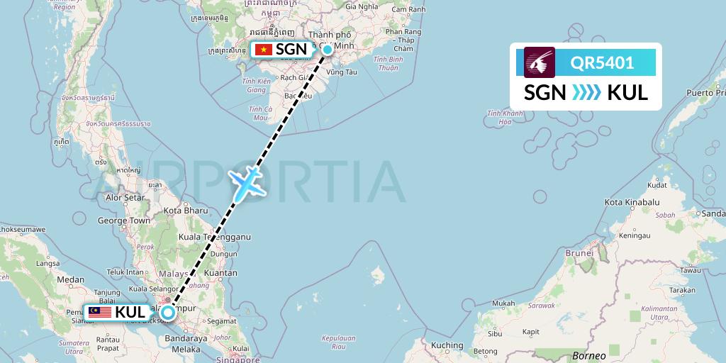 QR5401 Qatar Airways Flight Map: Ho Chi Minh City to Kuala Lumpur