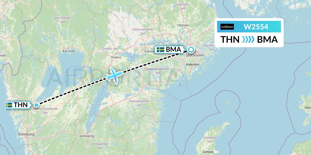 W2554 Flex Flight Flight Map: Trollhattan to Stockholm
