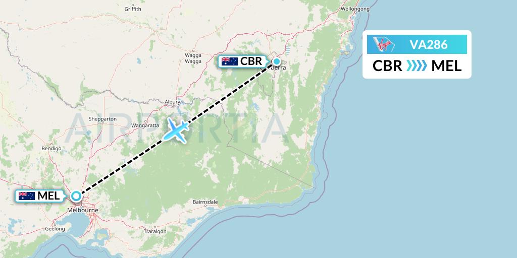 VA286 Virgin Australia Flight Map: Canberra to Melbourne