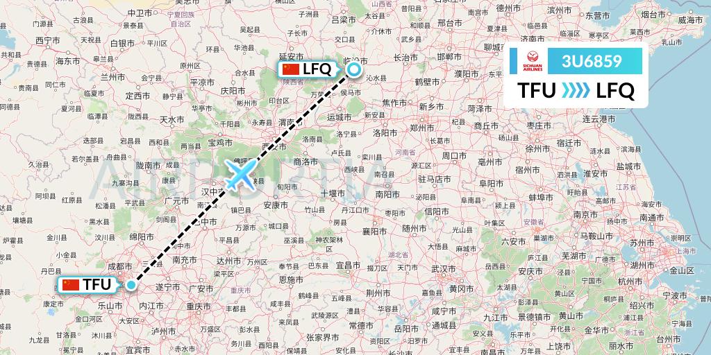 3U6859 Sichuan Airlines Flight Map: Chengdu to Yulin