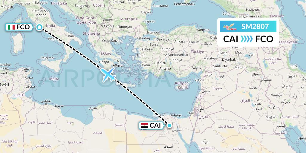 SM2807 Air Cairo Flight Map: Cairo to Rome