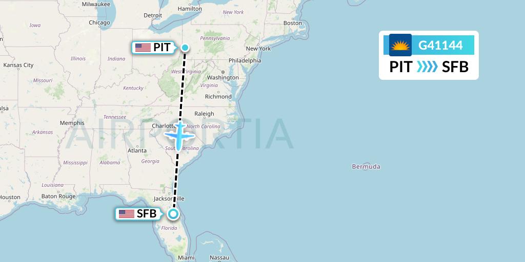 G41144 Allegiant Air Flight Map: Pittsburgh to Orlando