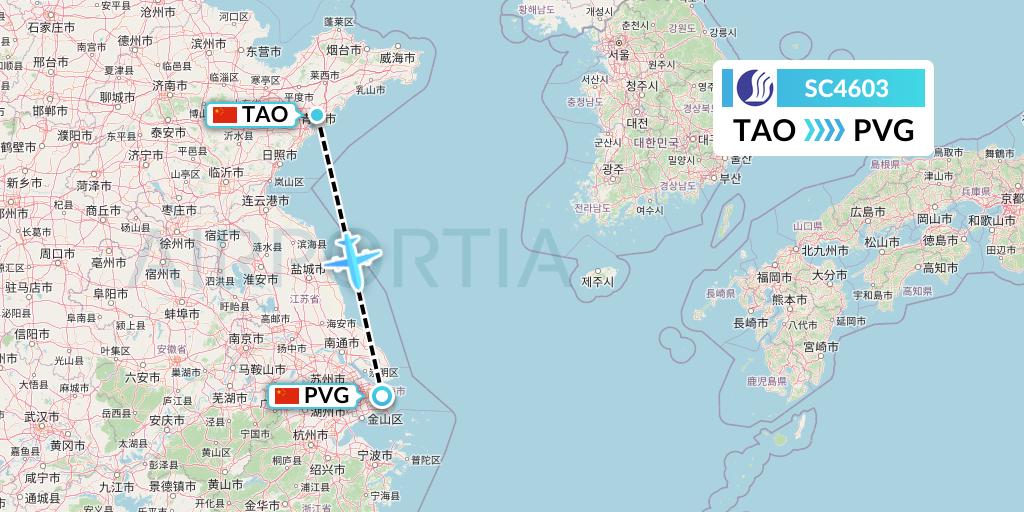SC4603 Shandong Airlines Flight Map: Qingdao to Shanghai