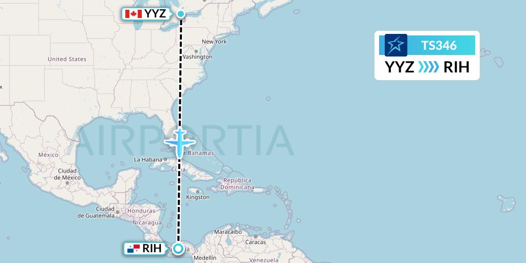 TS346 Air Transat Flight Map: Toronto to Rio Hato