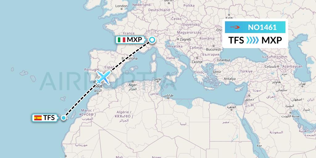 NO1461 Neos Flight Map: Tenerife to Milan