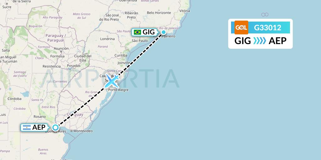 G33012 GOL Transportes Aeros Flight Map: Rio de Janeiro to Buenos Aires